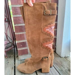 Gianni Bini Southwestern Boho Leather Knee High Boots